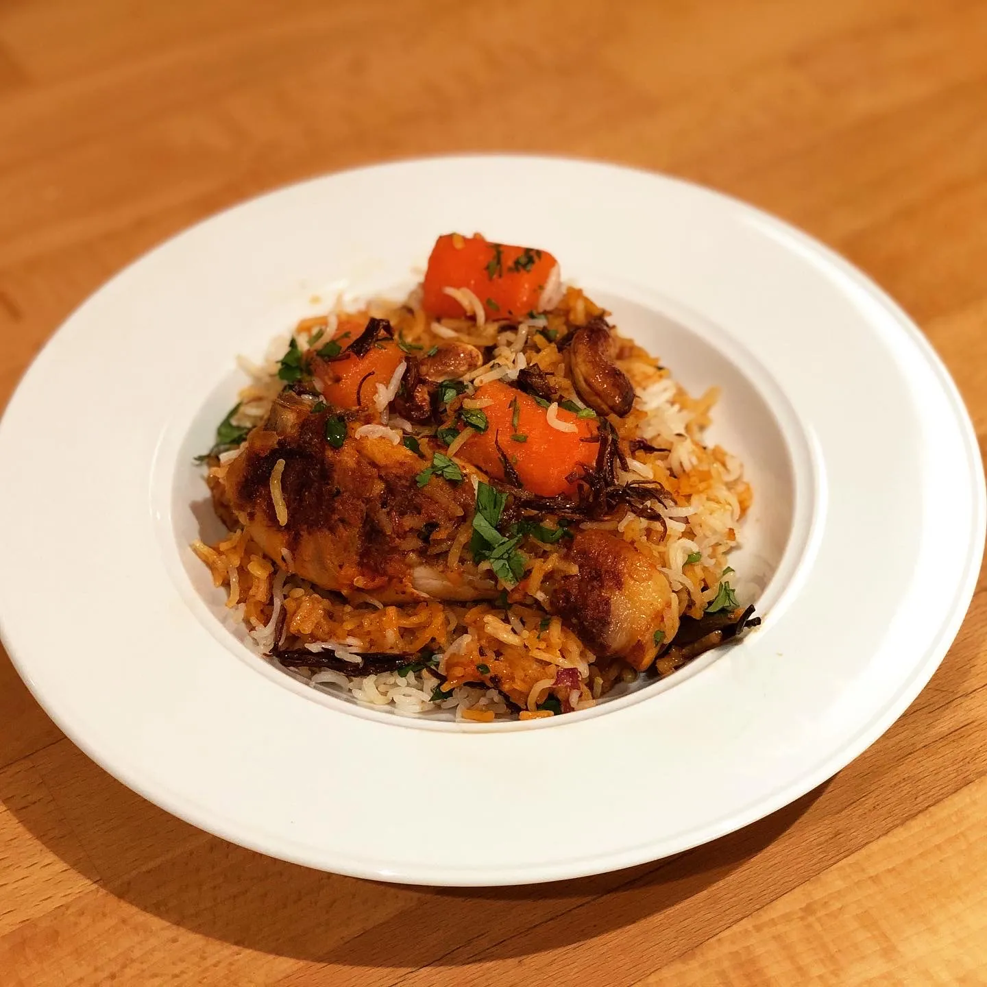 chicken biryani served on plate